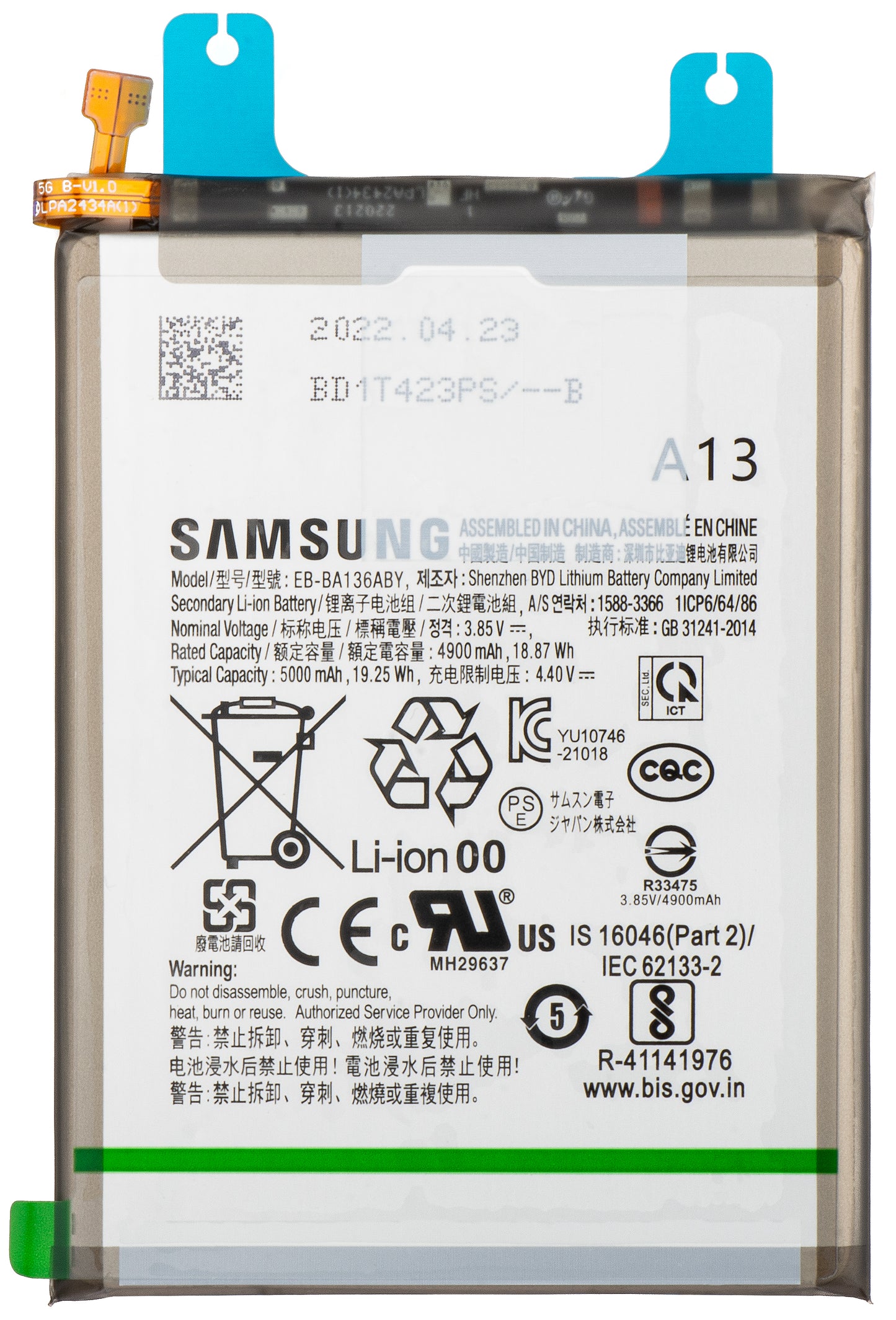 Batteri Samsung Galaxy A13 5G A136, EB-BA136ABY, Service Pack GH82-27431A