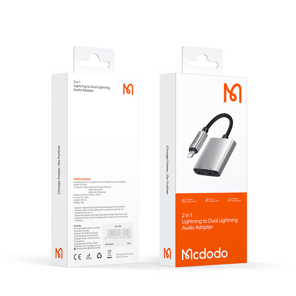 Audioadapter Lightning - Lightning / Lightning McDodo CA-5560 Wales, Grå