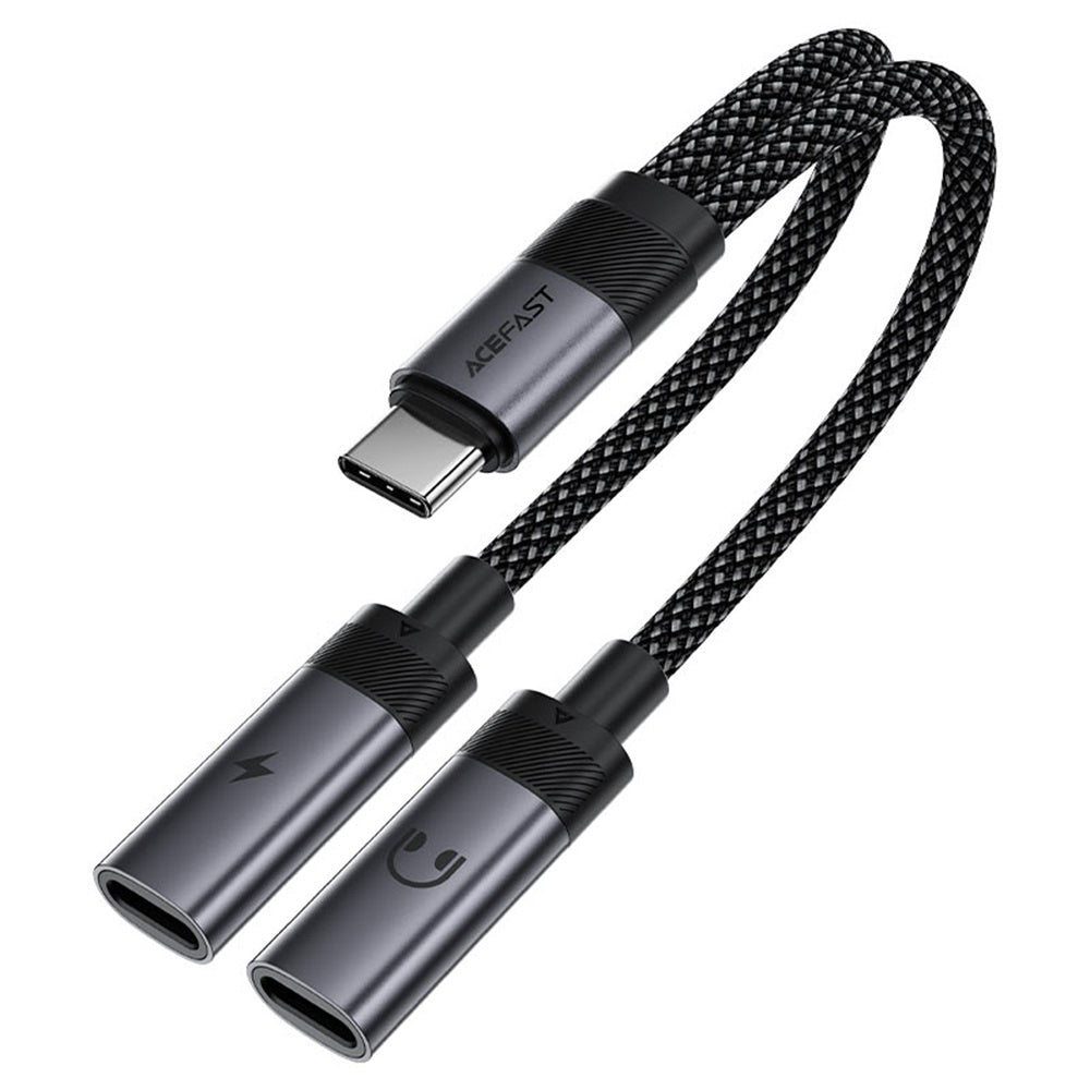 Audioadapter USB-C - 2 x USB-C Acefast J14, Sort