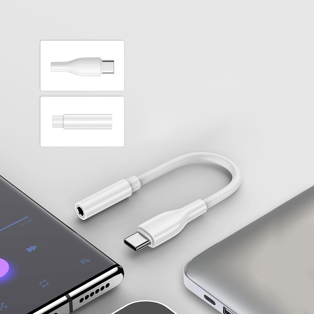 Audioadapter USB-C - 3,5 mm Techsuit AC18 MusicBox, Hvid, Sæt med 2 stk.
