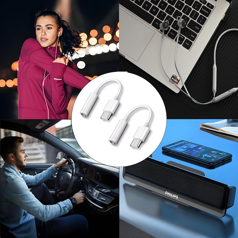 Audioadapter USB-C - 3,5 mm Techsuit AC18 MusicBox, Hvid, Sæt med 2 stk.
