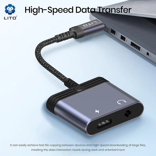 USB-C to USB-C / 3.5mm Lito LA04T Audio Adapter, Black