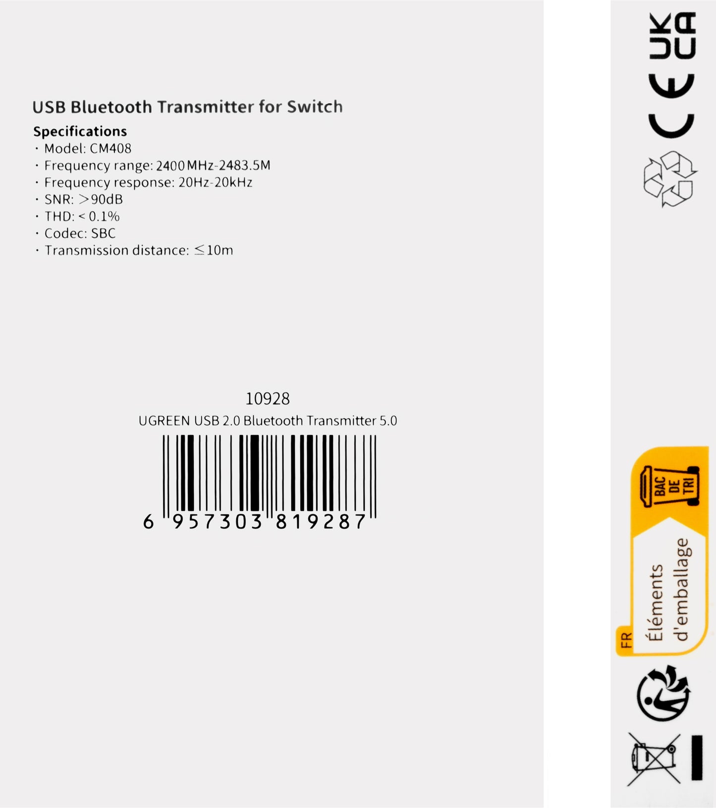 Bluetooth USB-adapter UGREEN CM408, sort
