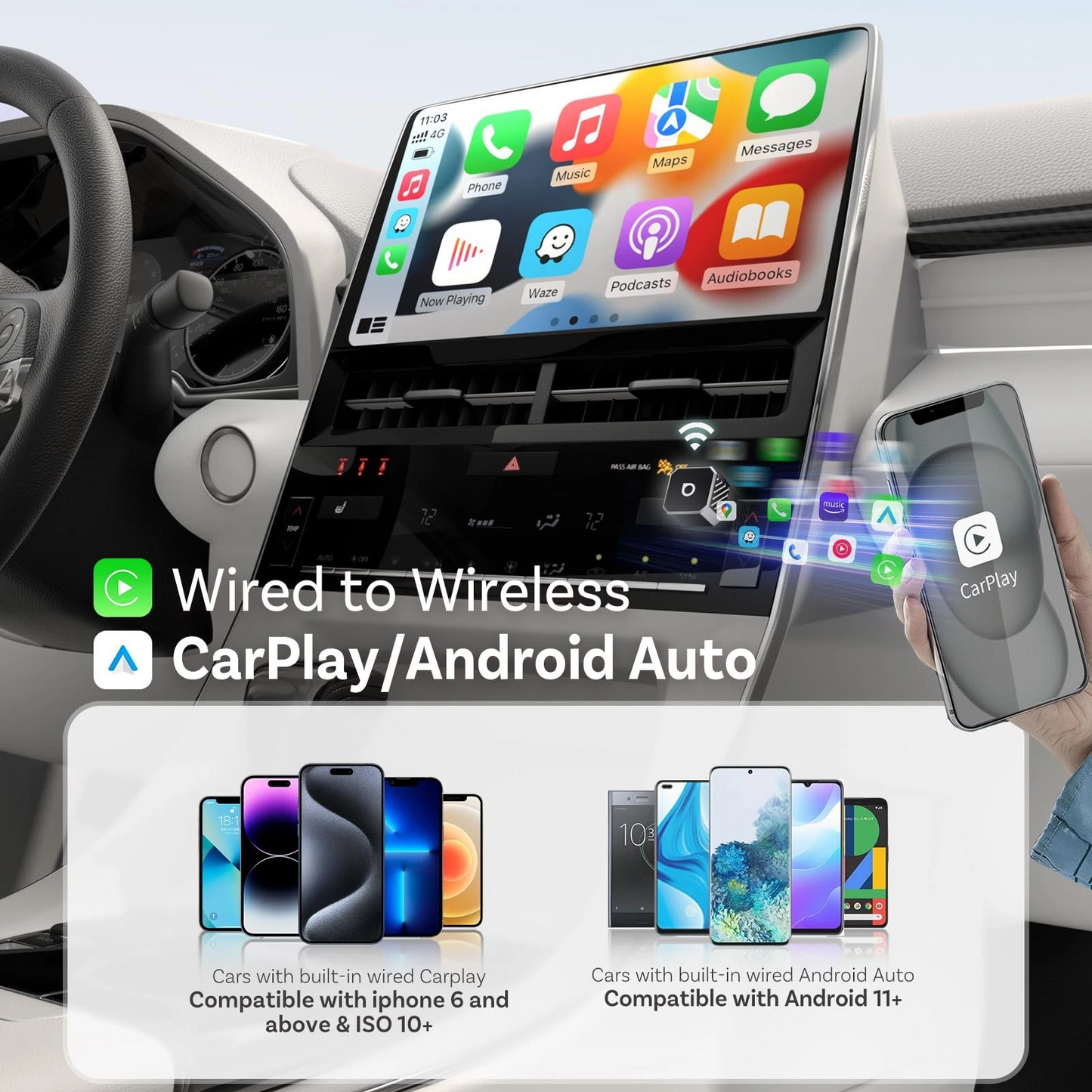 Trådløs Carplay / Android Auto-adapter Ottocast Mini Cube Style C til Apple iPhone / Android-serien CP88-T3
