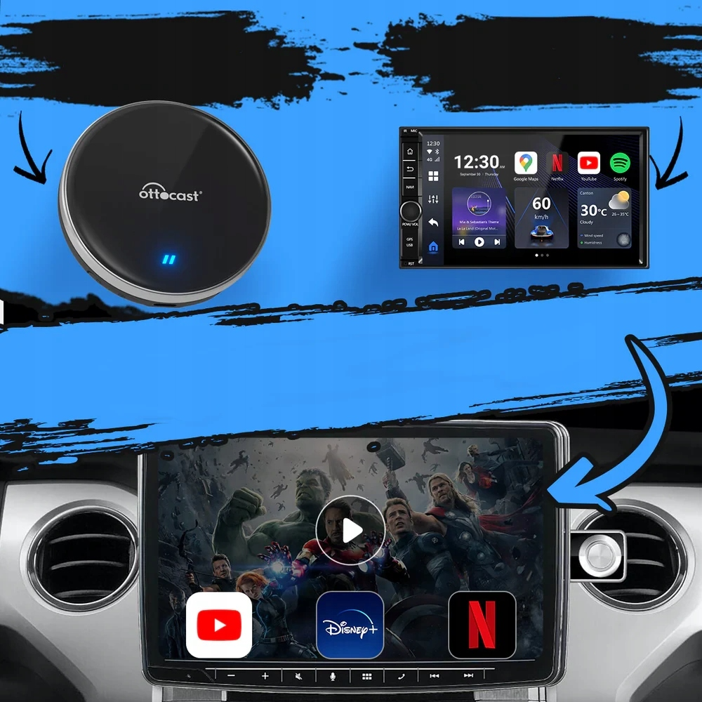 Carplay / Android Auto Wireless Ottocast OttoAibox P3 Lite adapter til Apple iPhone / Android-serien