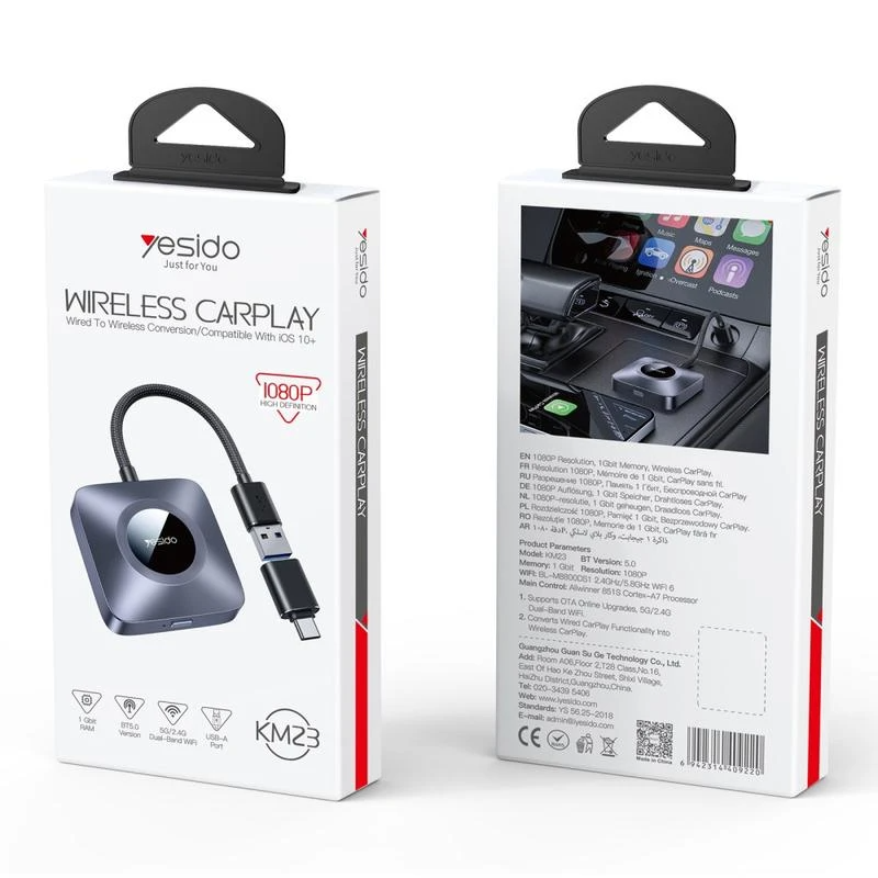 Trådløs Carplay Adapter Yesido KM23 til Apple iPhone-serien