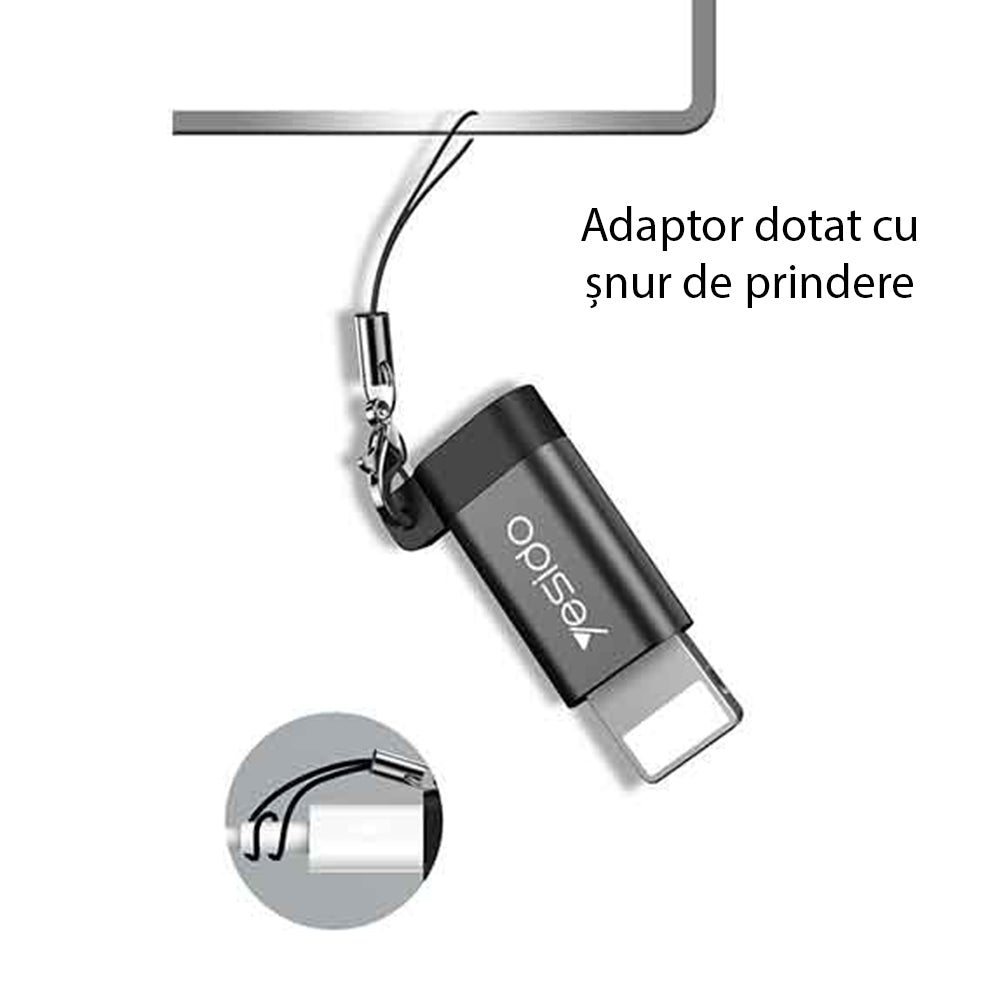 Adapter til data og opladning microUSB - Lightning Yesido GS05, Sort
