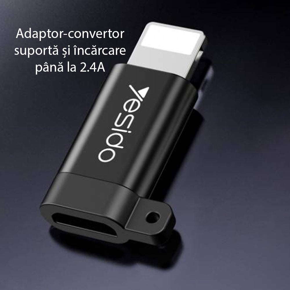 Adapter til data og opladning microUSB - Lightning Yesido GS05, Sort