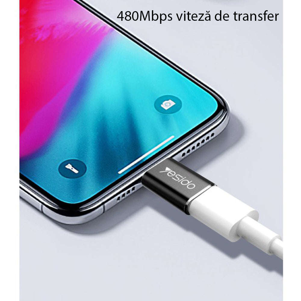 Adapter til data og opladning microUSB - Lightning Yesido GS05, Sort