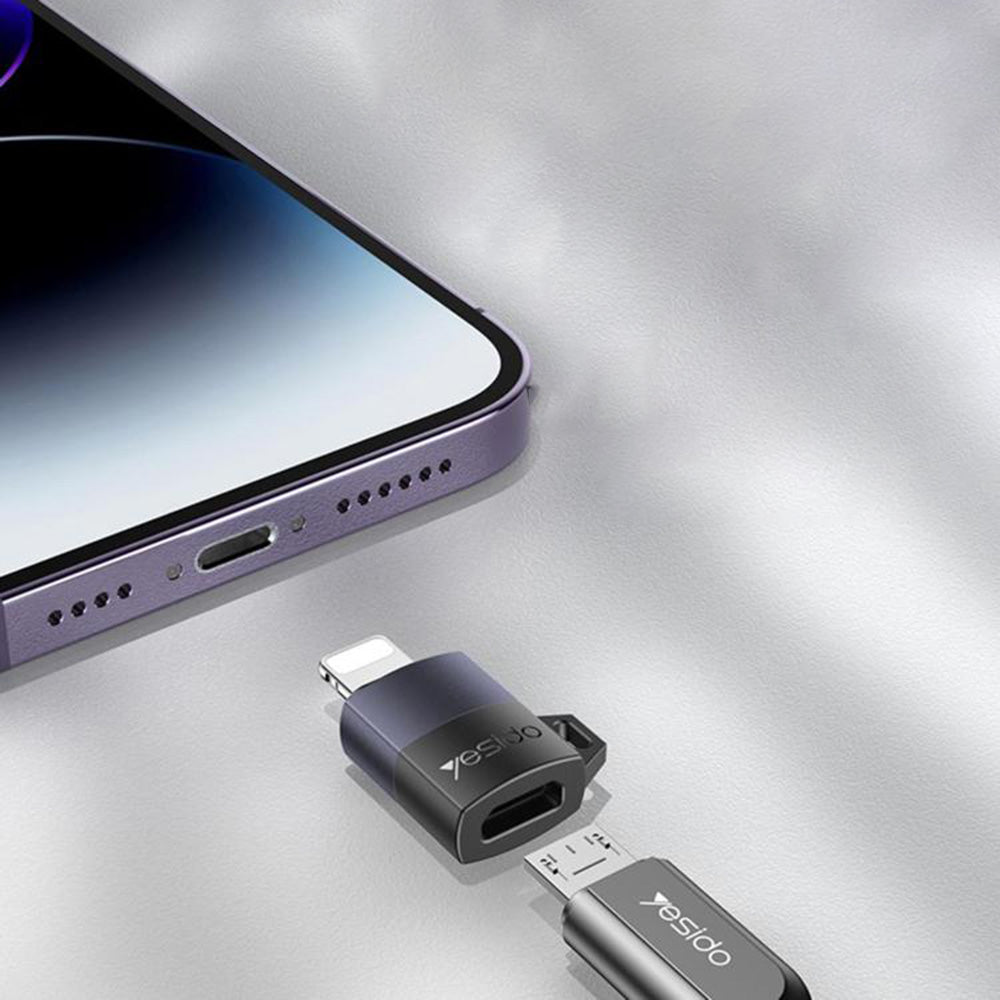 Adapter til data og opladning microUSB - Lightning Yesido GS30, Grå