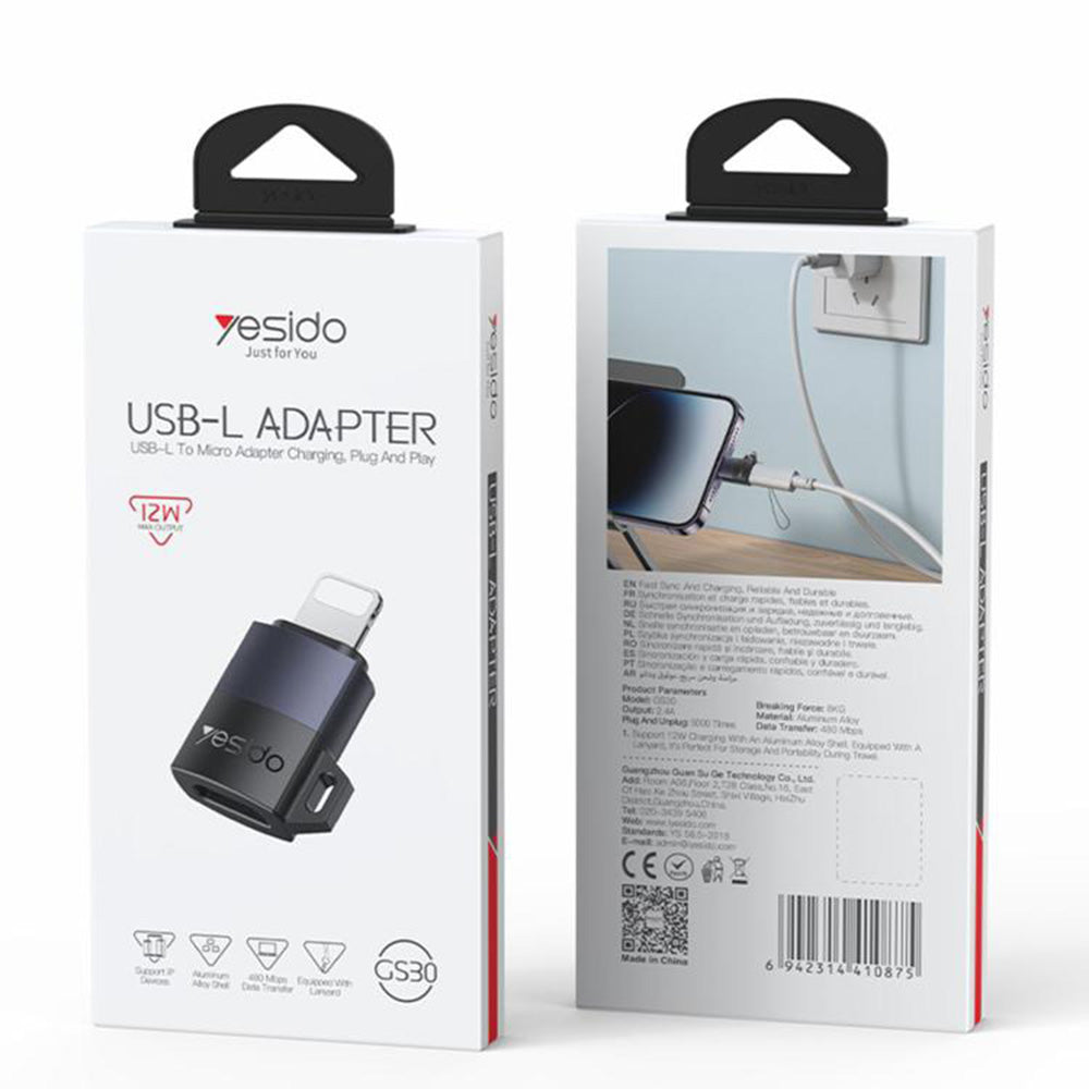 Adapter til data og opladning microUSB - Lightning Yesido GS30, Grå