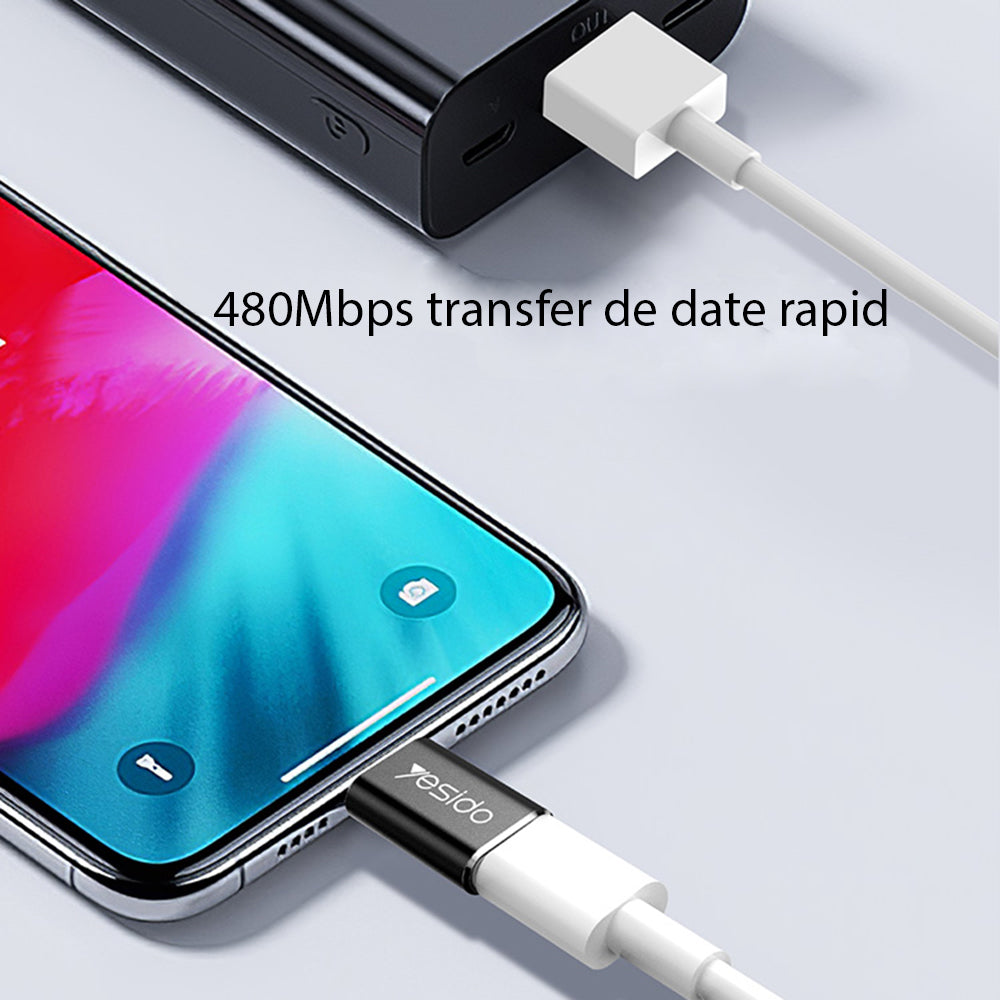 USB-C - Lightning Data og Opladningsadapter Yesido GS03, Sort