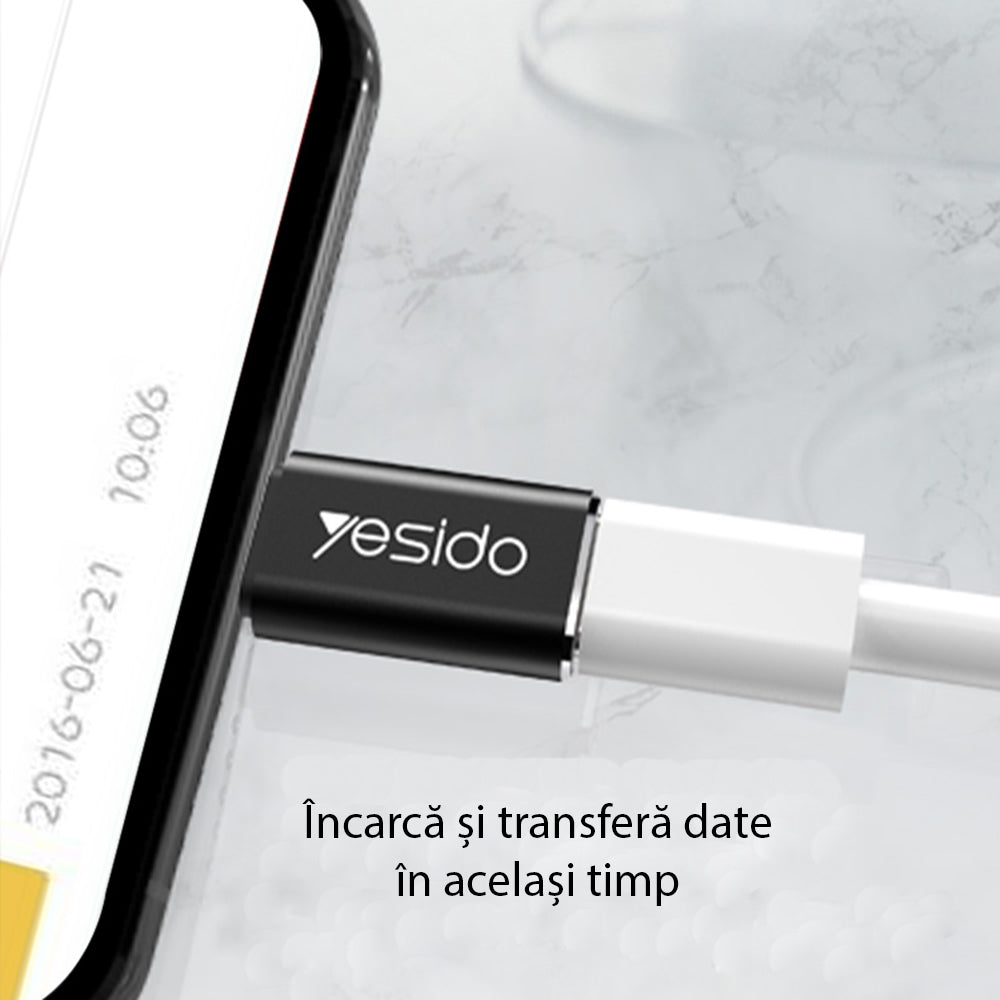 USB-C - Lightning Data og Opladningsadapter Yesido GS03, Sort