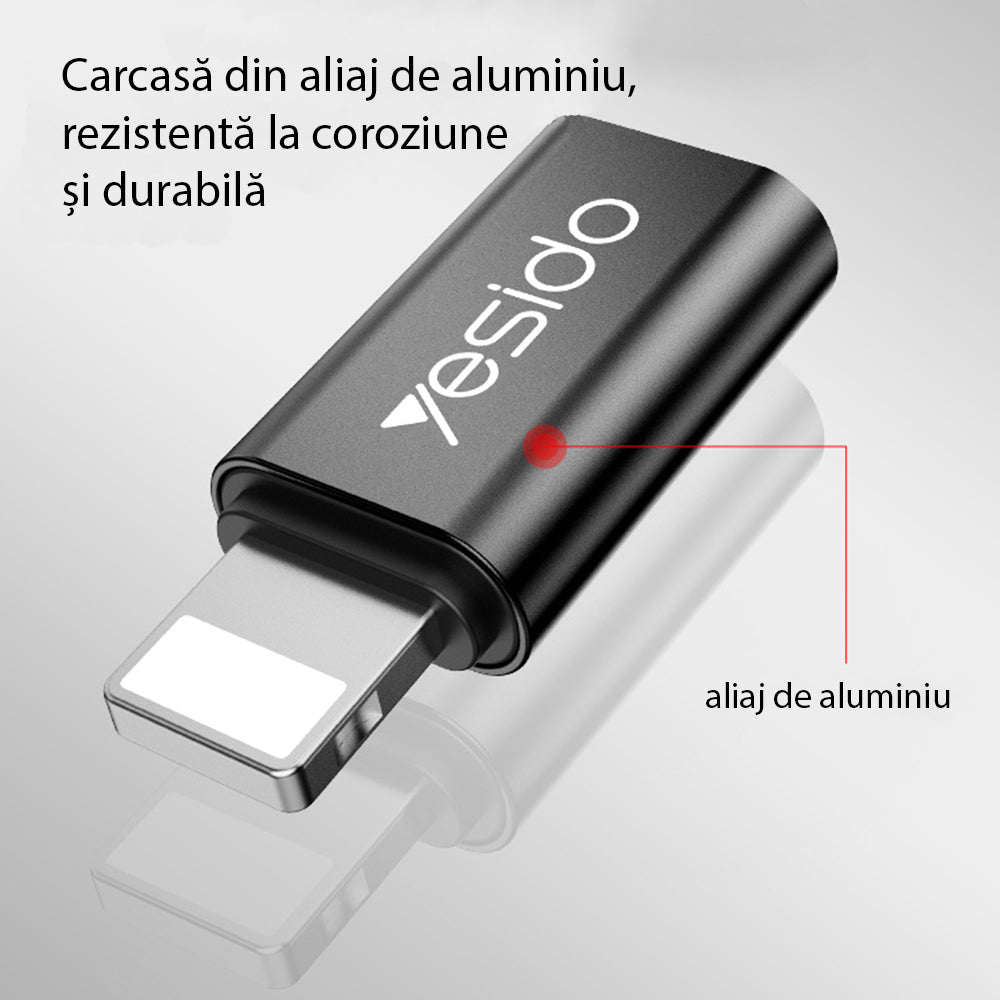 USB-C - Lightning Data og Opladningsadapter Yesido GS03, Sort