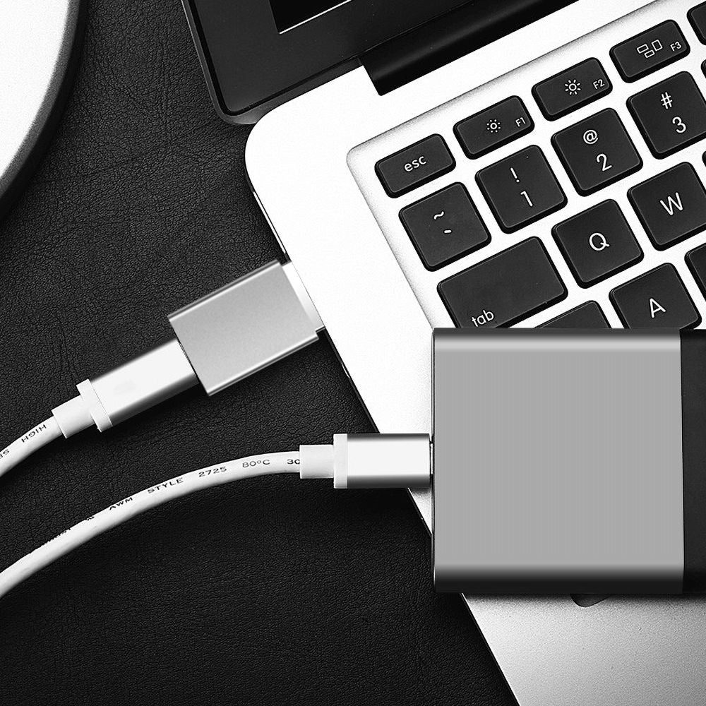 USB-C - USB-A Fixed Data- og Opladningsadapter, Grå