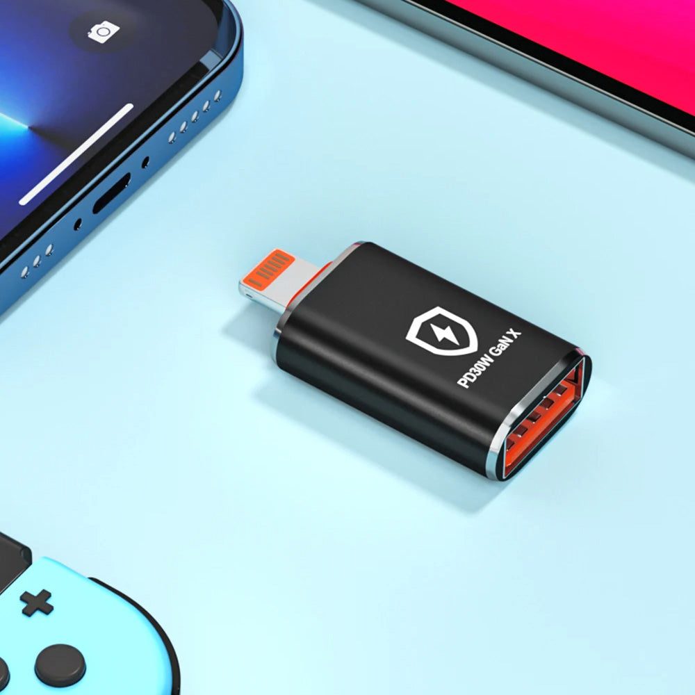 OTG Lightning Adapter - USB-A Techsuit A6 HyperPort, Sort Orange