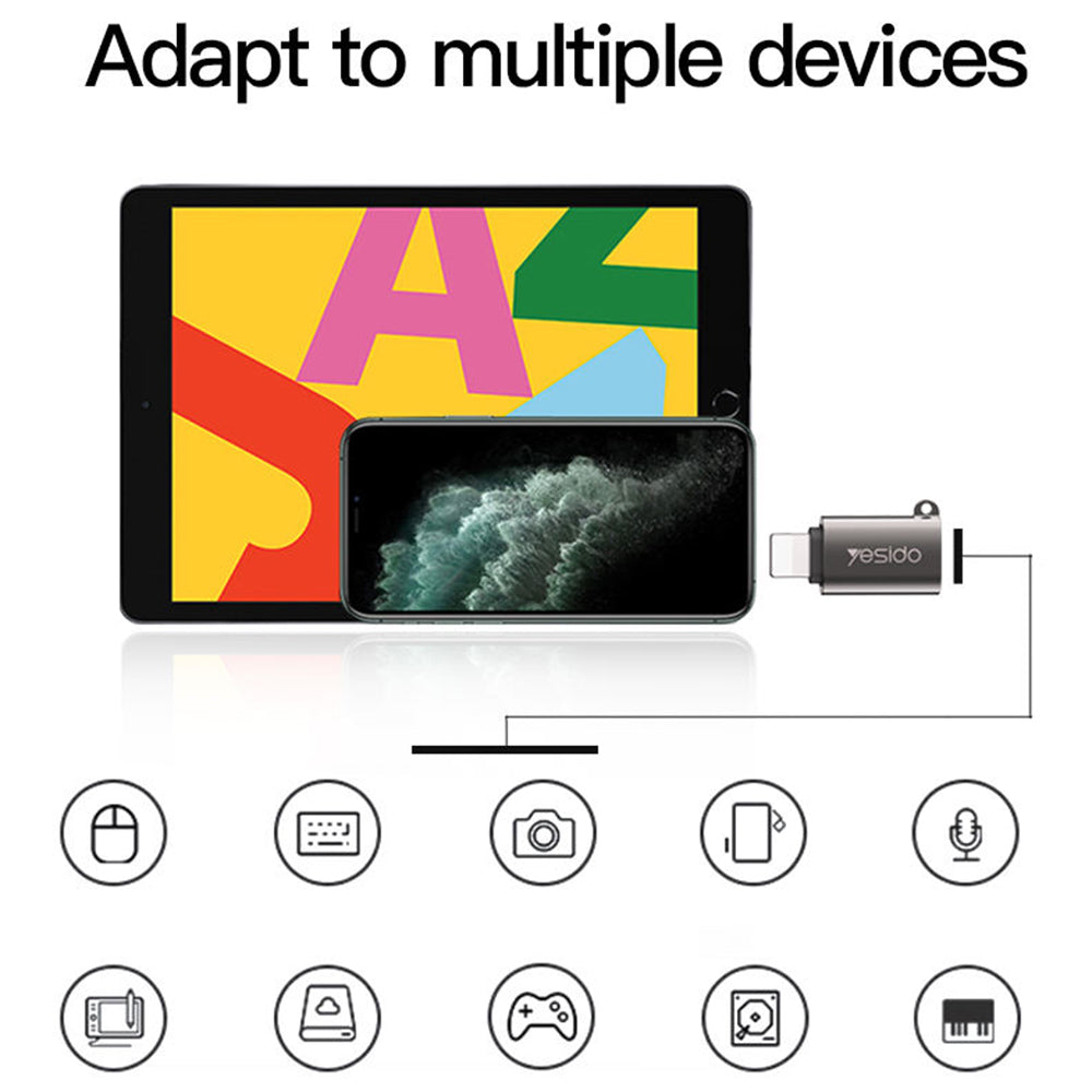OTG Lightning - USB-A Yesido GS14 adapter, Sort