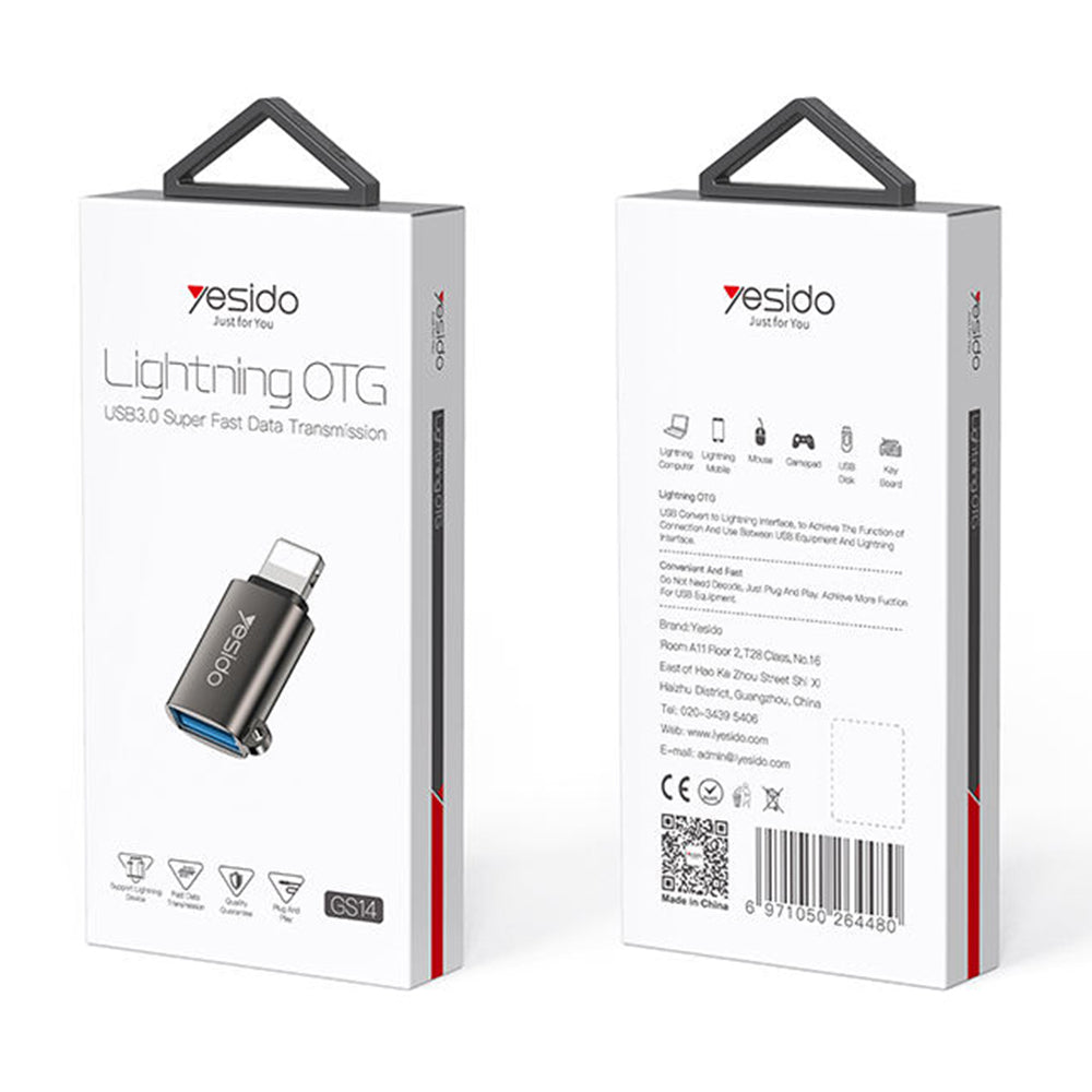 OTG Lightning - USB-A Yesido GS14 adapter, Sort