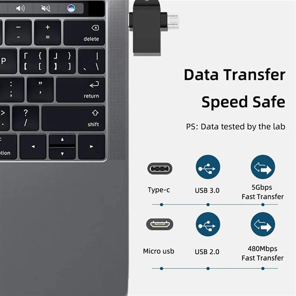 OTG Adapter microUSB / USB-C - USB-A Techsuit A15 AluCoreX, Sort