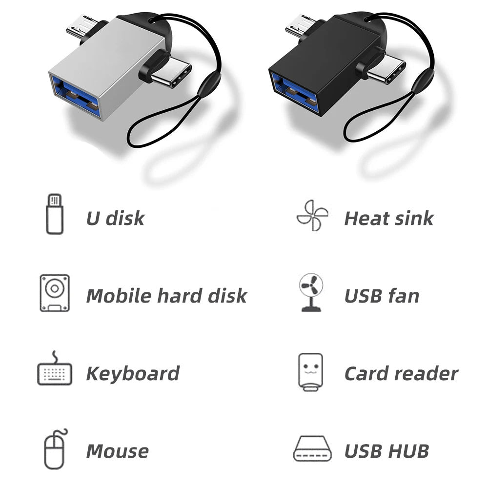 OTG Adapter microUSB / USB-C - USB-A Techsuit A15 AluCoreX, Sort