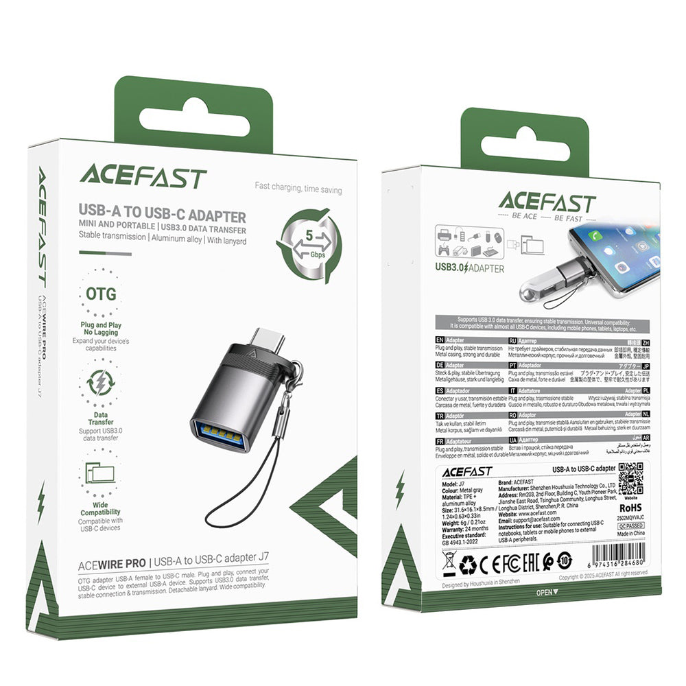 OTG Adapter USB-C - USB-A Acefast J7, Grå