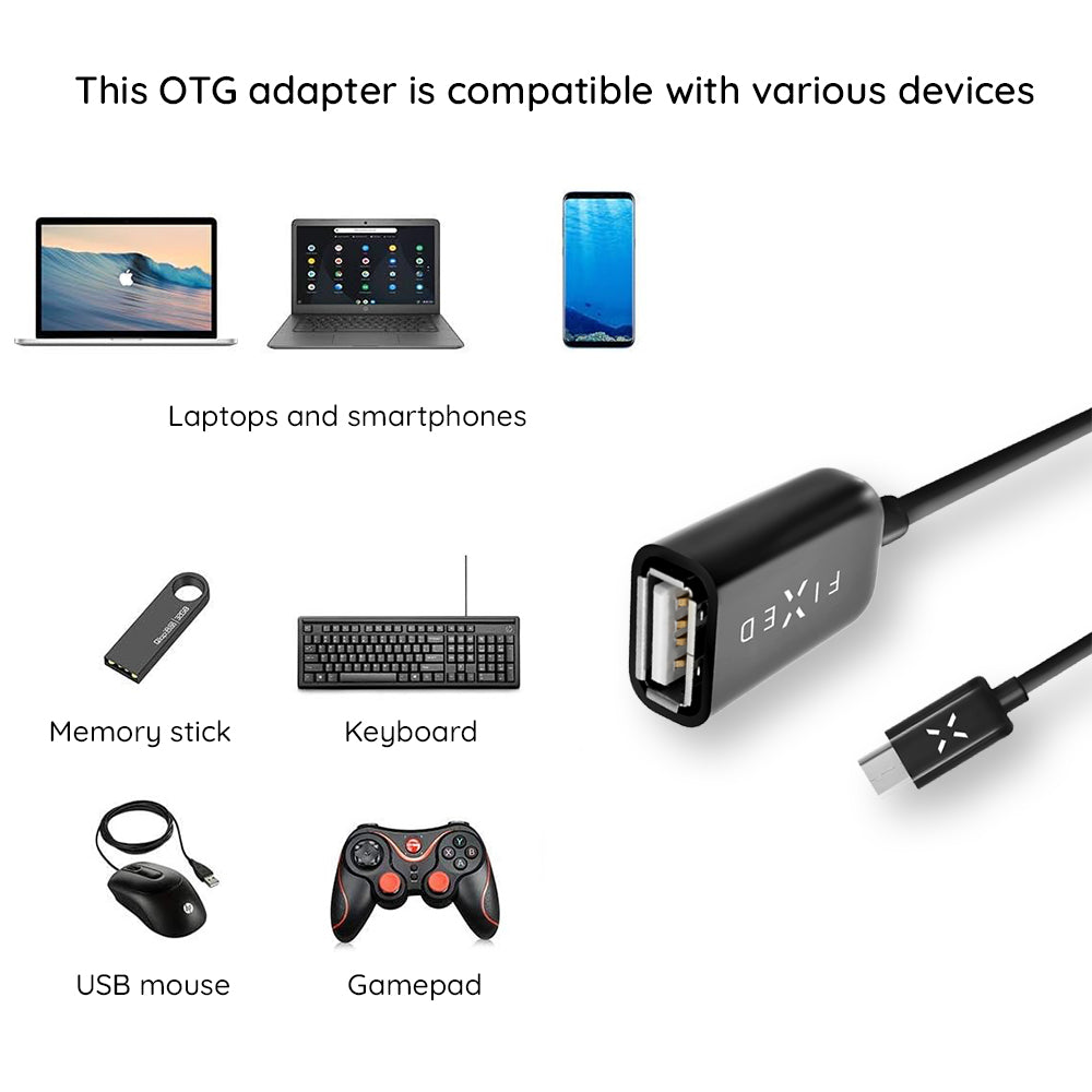 OTG USB-C - USB-A Fixed adapter, Sort