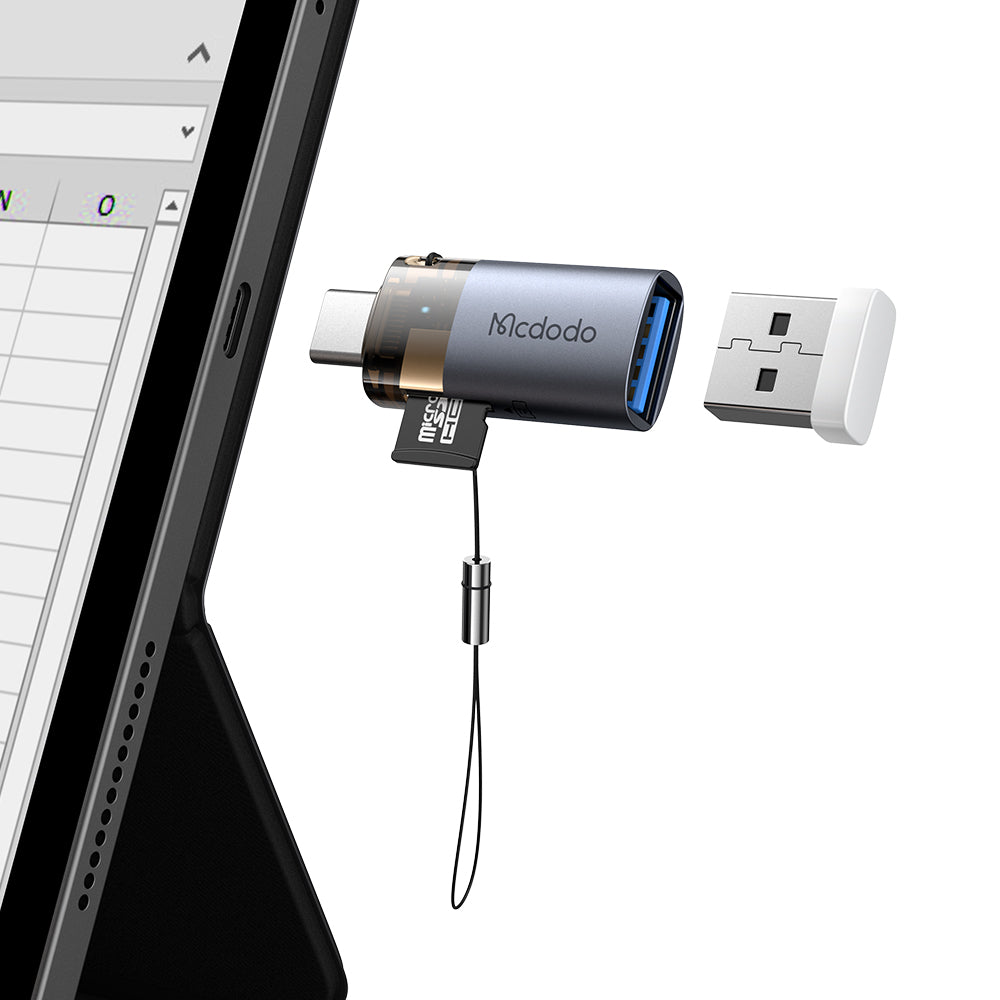 Kortlæser USB-C McDodo OT-7600, USB-A (OTG) - microSD, Sort