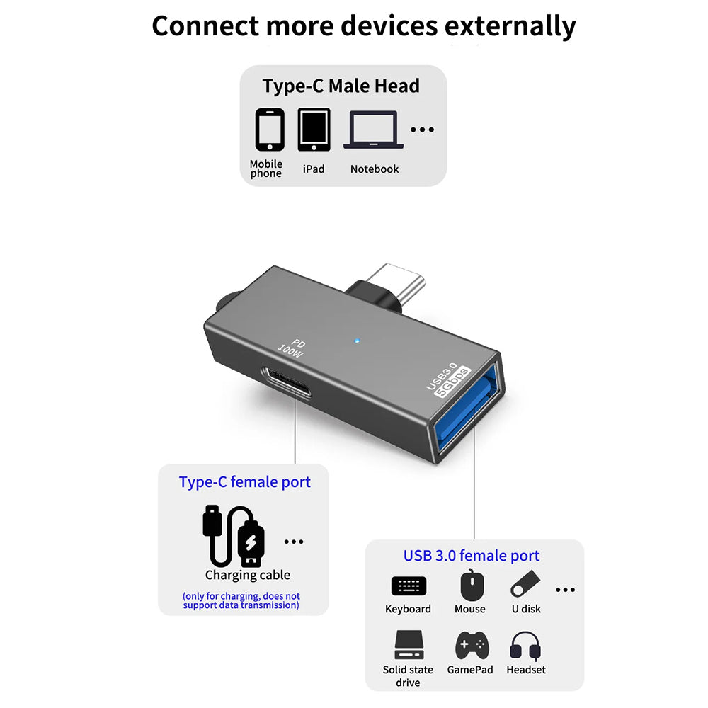 OTG Adapter USB-C - USB-A Techsuit A21, Grå