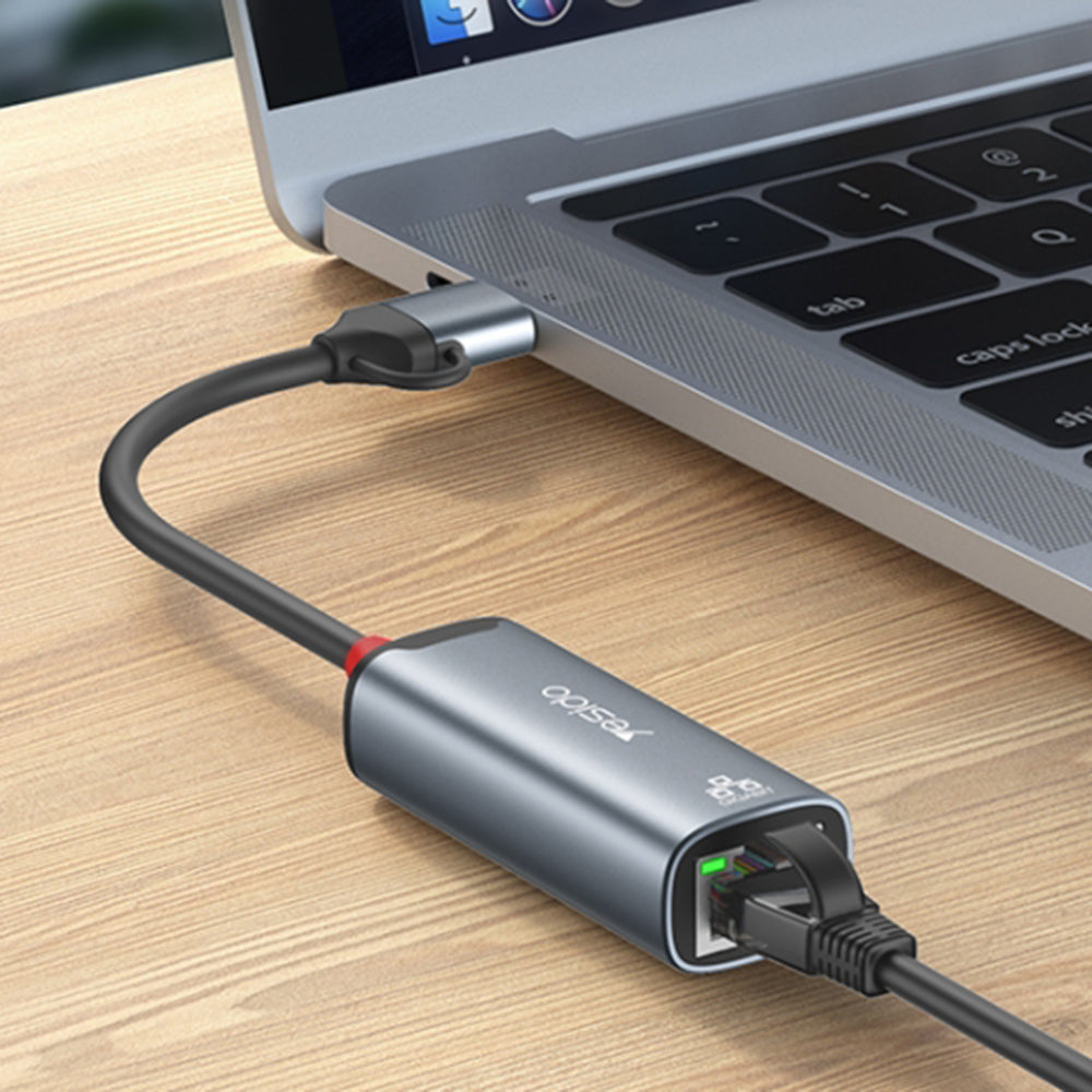 Netværkskort Yesido HB26, RJ45, USB / USB-C, Grå