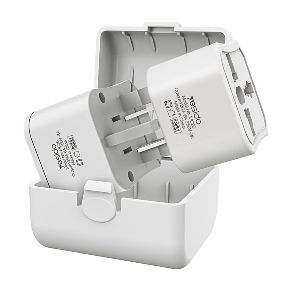 Netværksadapter Yesido MC25 Travel CN/ US / EU / UK, Hvid