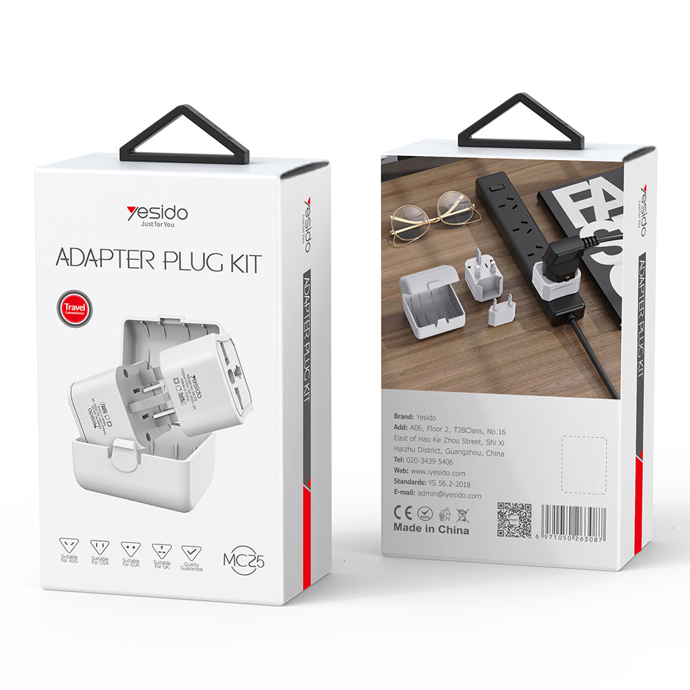 Netværksadapter Yesido MC25 Travel CN/ US / EU / UK, Hvid