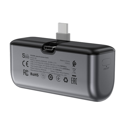 Ekstern Batteri Acefast M9, 5000mAh, 20W, PD, 2 x USB-C, Sort