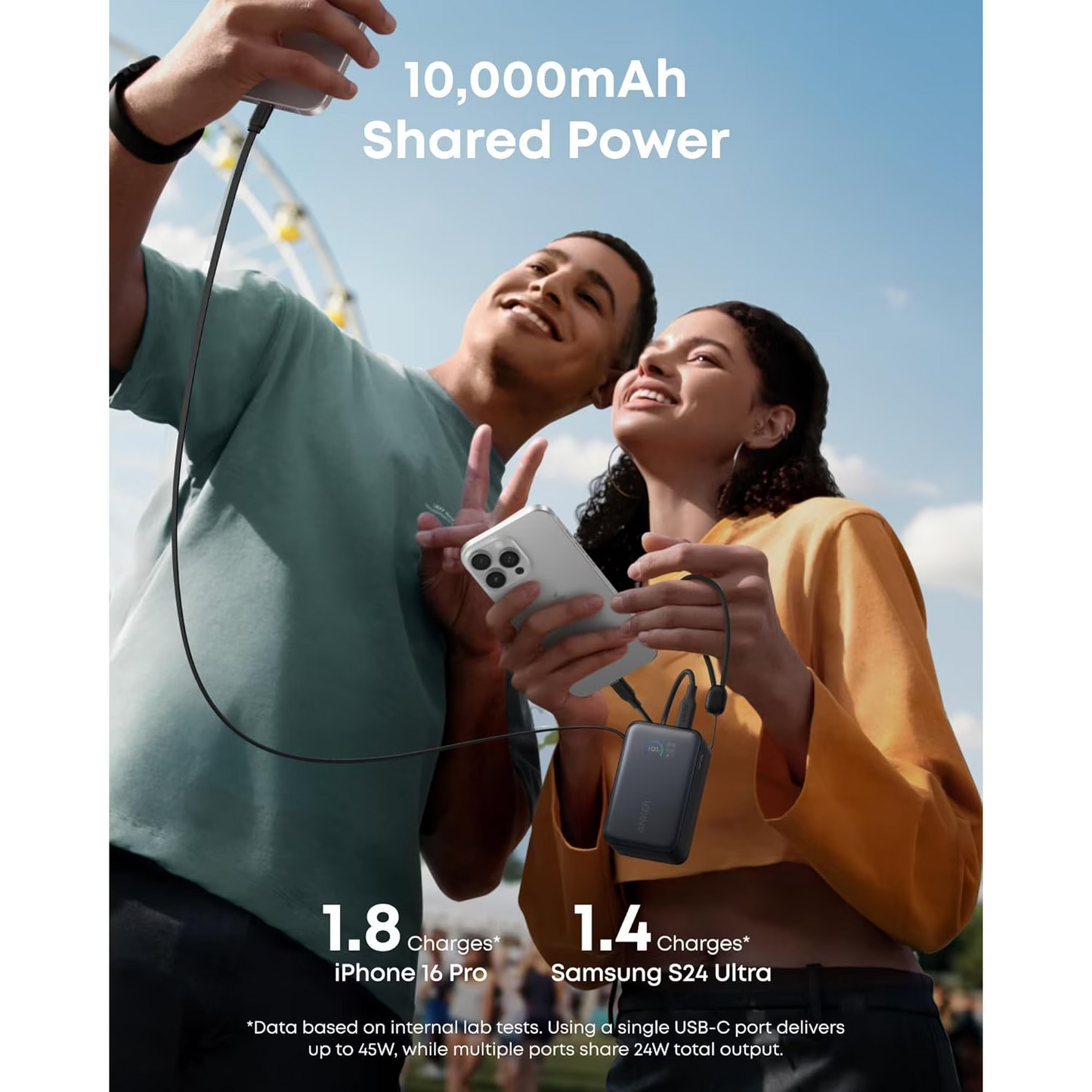 Ekstern Batteri Anker Nano, 10000mAh, 45W, QC + PD, 1 x USB-A - 1 x USB-C, Sort A1638H11