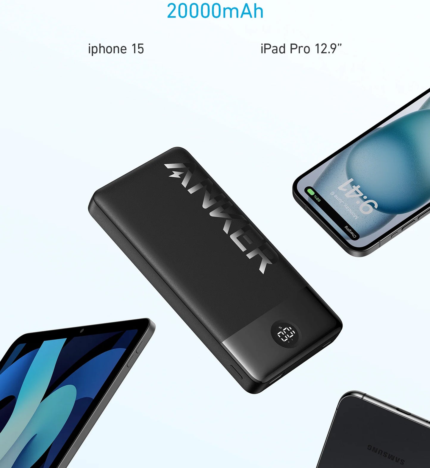 Anker PowerCore 326 Eksternt batteri, 20000mAh, 15W, 1 x USB-A - 1 x USB-C, Sort A1367G11