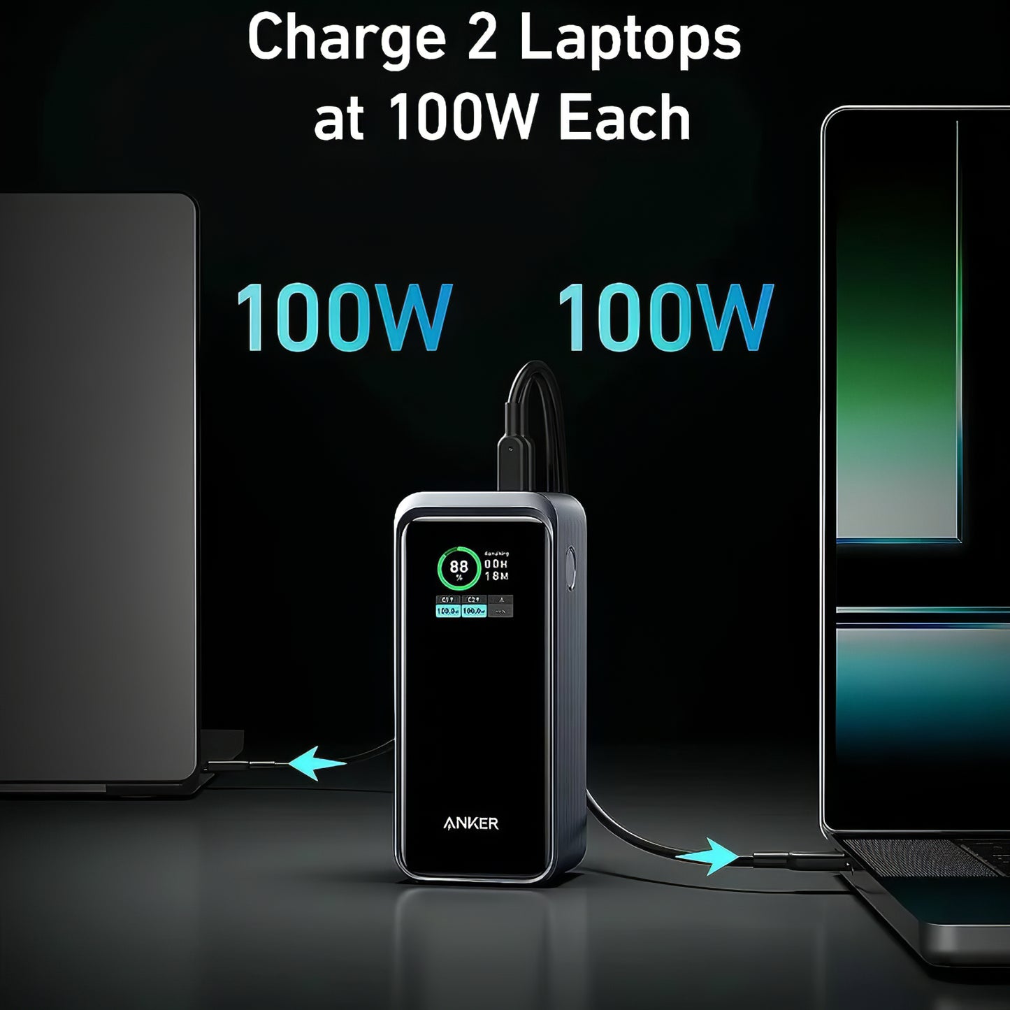 Anker Prime Eksternt Batteri, 20000mAh, 200W, QC + PD, 1 x USB-A - 2 x USB-C, Sort A1336011