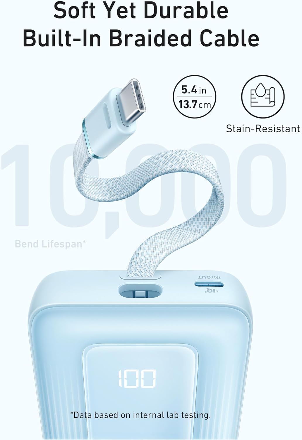Ekstern batteri Anker Zolo, 10000mAh, 30W, QC + PD, 1 x USB-A - 2 x USB-C, Blå A1688031