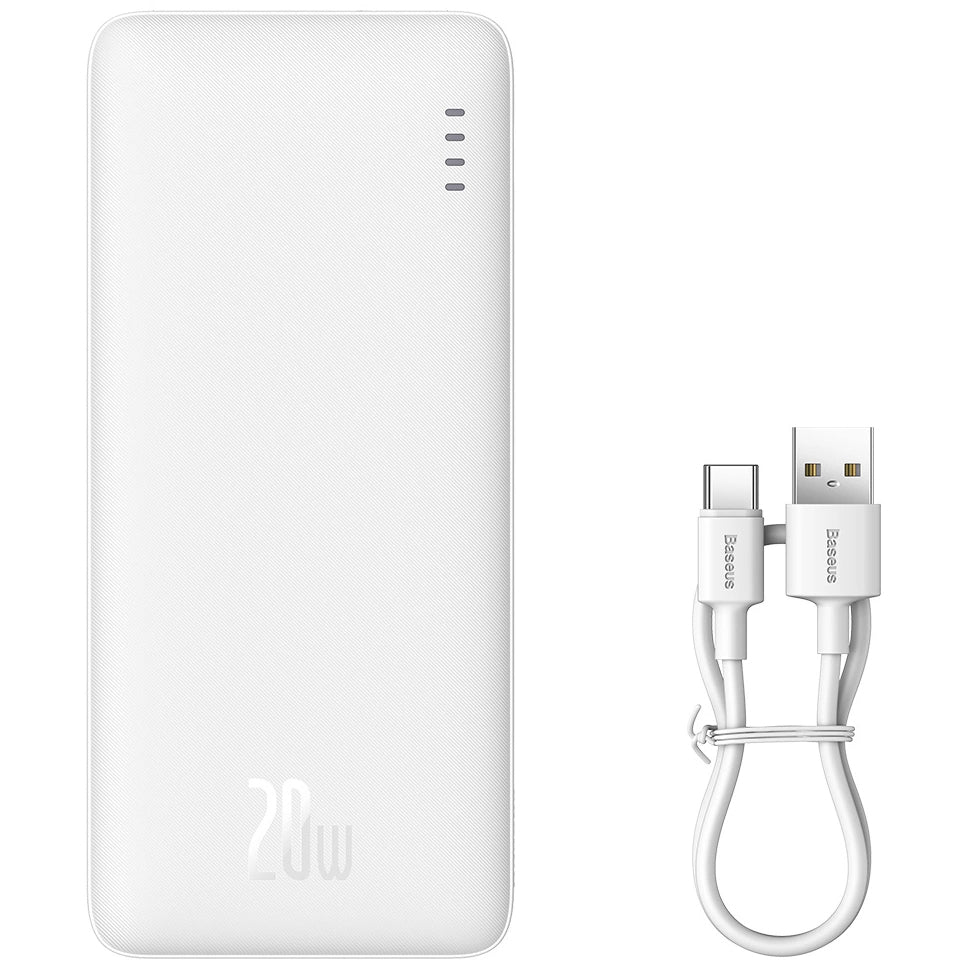 Ekstern batteri Baseus Airpow, 10000mAh, 20W, QC + PD, 1 x USB-A - 1 x USB-C, Hvid