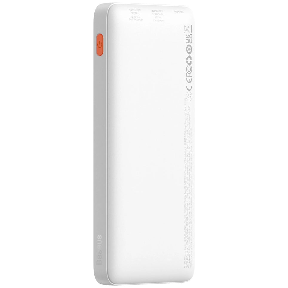 Ekstern batteri Baseus Airpow, 10000mAh, 20W, QC + PD, 1 x USB-A - 1 x USB-C, Hvid