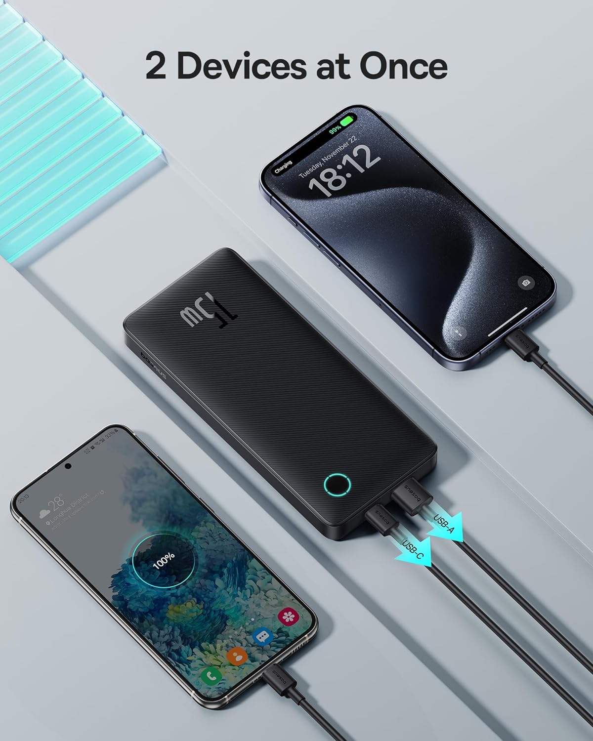 Baseus Airpow Lite Eksternt batteri, 10000mAh, 15W, 1 x USB-A - 1 x USB-C, Sort P10067500123-00