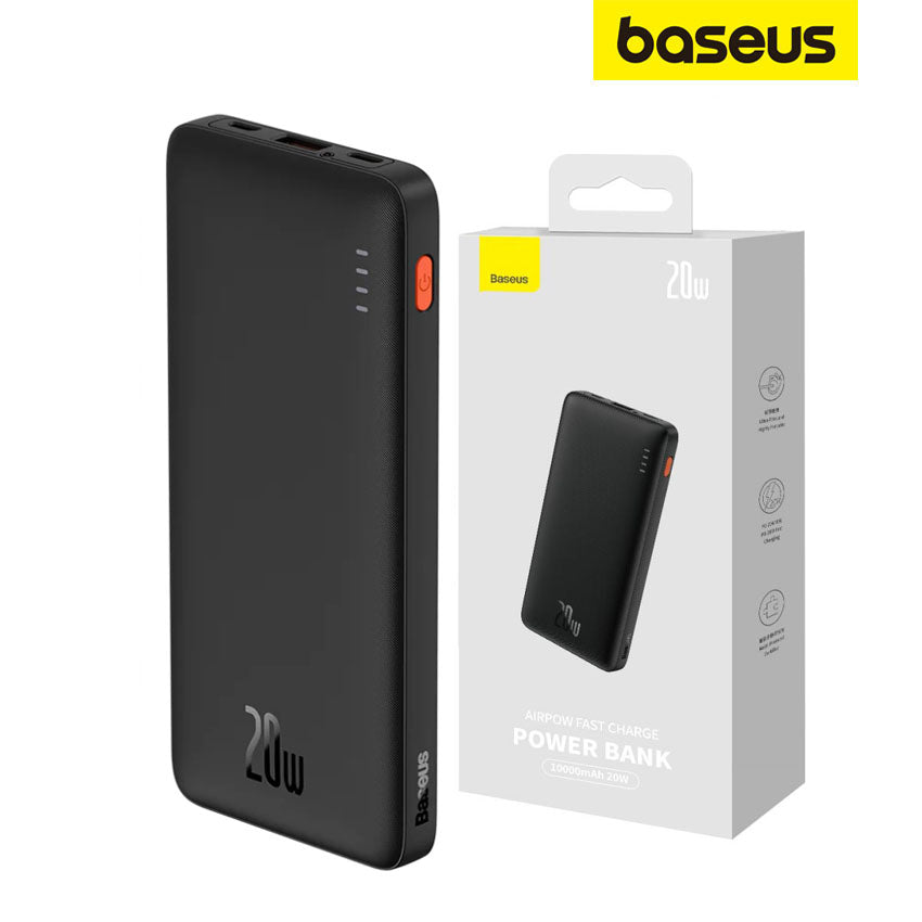 Ekstern batteri Baseus Airpow, 10000mAh, 20W, QC + PD, 1 x USB-A - 1 x USB-C, Sort PPQD090001