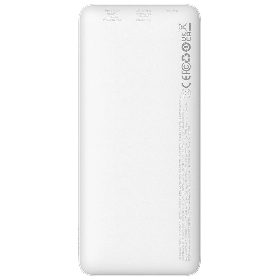 Ekstern batteri Baseus Airpow, 10000mAh, 20W, QC + PD, 1 x USB-A - 1 x USB-C, Hvid