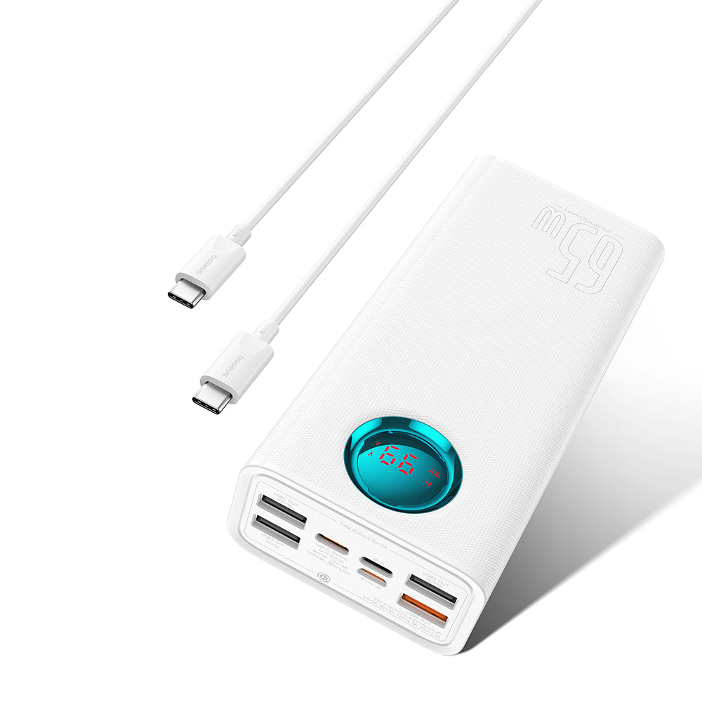 Ekstern batteri Baseus Amblight Digital Display, 26800mAh, 65W, QC + PD, 1 x USB-C - 4 x USB-A, Hvid P10022402223-00