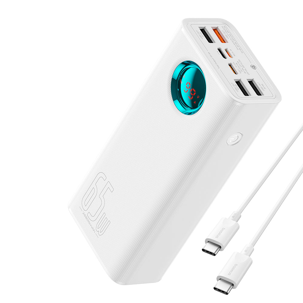 Ekstern batteri Baseus Amblight Digital Display, 26800mAh, 65W, QC + PD, 1 x USB-C - 4 x USB-A, Hvid P10022402223-00