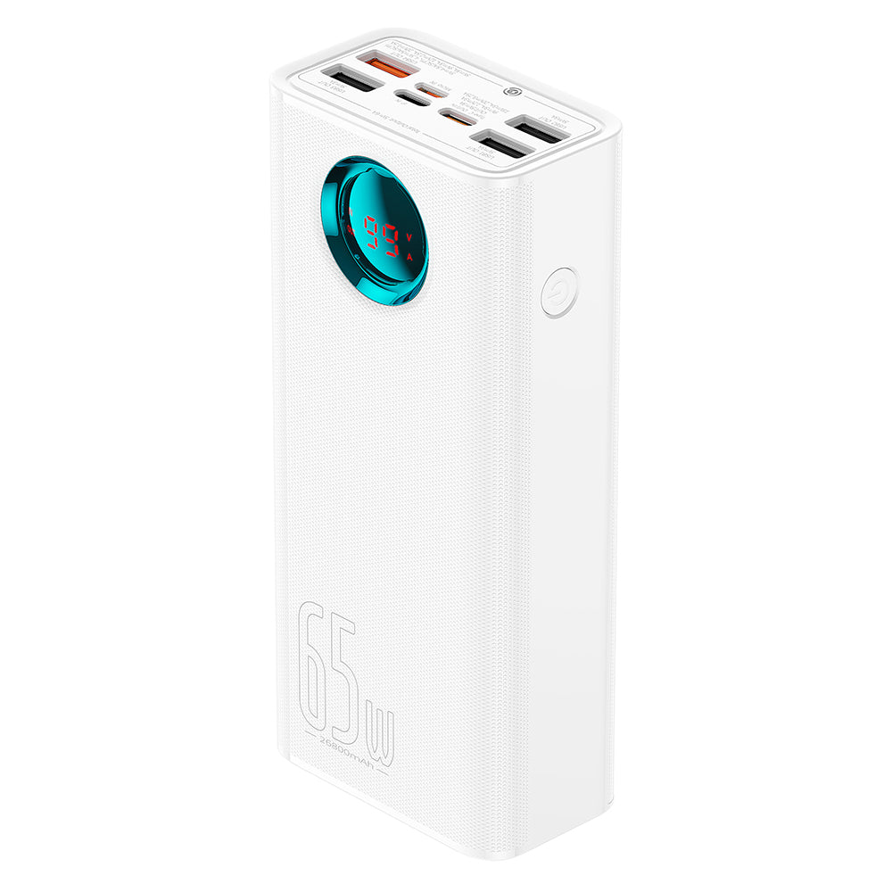 Ekstern batteri Baseus Amblight Digital Display, 26800mAh, 65W, QC + PD, 1 x USB-C - 4 x USB-A, Hvid P10022402223-00