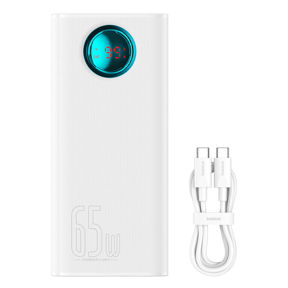 Ekstern batteri Baseus Amblight Digital Display, 26800mAh, 65W, QC + PD, 1 x USB-C - 4 x USB-A, Hvid P10022402223-00
