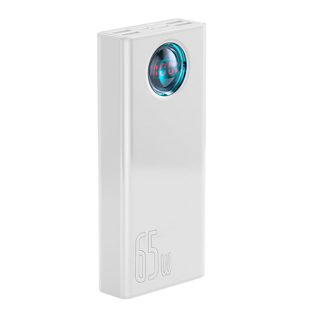Ekstern Batteri Baseus Amblight Digital Display, 30000mAh, 65W, QC + PD, 1 x USB-C - 4 x USB-A, Hvid PPLG000102