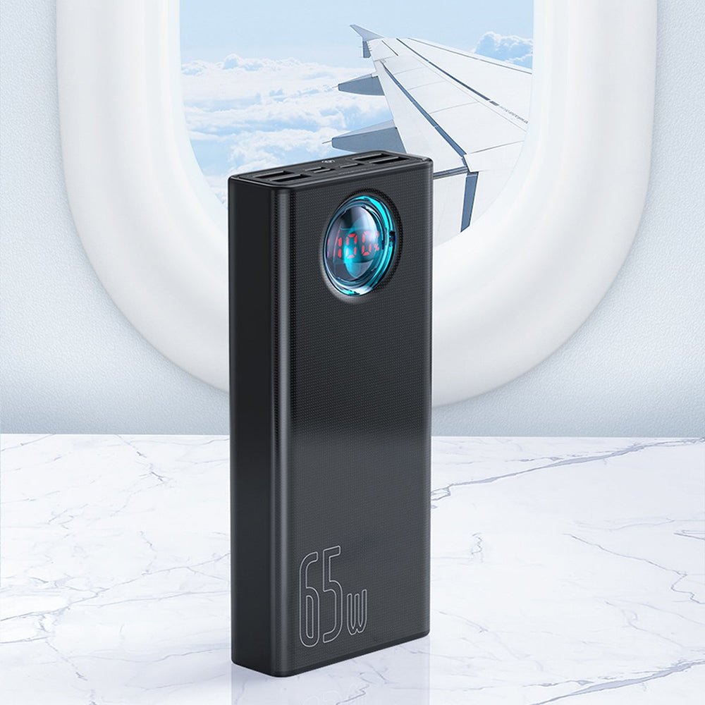 Ekstern Batteri Baseus Amblight Digital Display, 30000mAh, 65W, QC + PD, 1 x USB-C - 4 x USB-A, Hvid PPLG000102