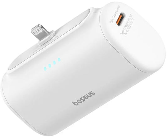 Ekstern batteri Baseus Compact, 5000mAh, 20W, PD, 1 x Lightning - 1 x USB-C, Hvid P10068307213-00