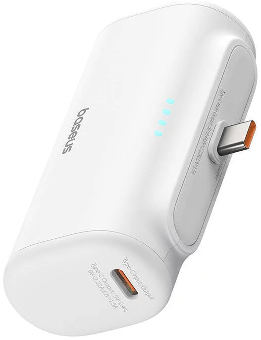Ekstern Baseus Compact-batteri, 5000mAh, 20W, PD, 2 x USB-C, Hvid P10068306213-00