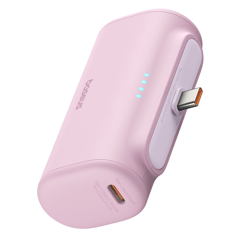 Ekstern batteri Baseus Compact, 5000mAh, 20W, PD, 2 x USB-C, Pink P10068306413-00